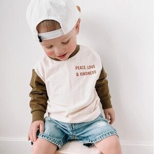 Polished Prints | Peace, Love & Kindness Color Block Crewneck pull over | 4T